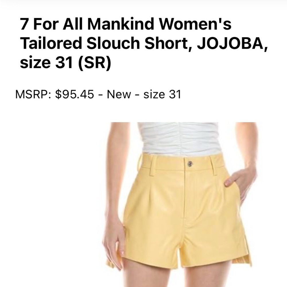 7 For All Mankind Women's High Waist Yellow Shorts